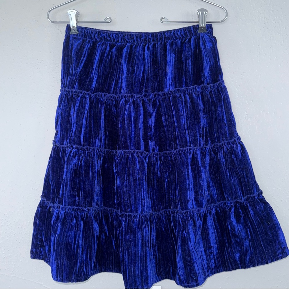 George Royal Blue Velvet A-Line Skirt